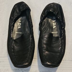 Prada Black Leather Slip-On Loafers